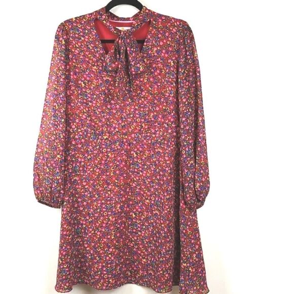 Boden Red Floral Imogen Georgette Long Sleeve Dress Size 10P - Picture 13 of 13